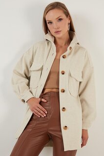 Зимняя куртка-рубашка оверсайз с карманами 42190456 Lela, коричневый