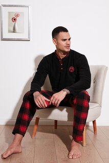 Зимний флисовый пижамный комплект с круглым вырезом и пуговицами стандартного кроя в клетку 60961001 Buratti, черный красный
