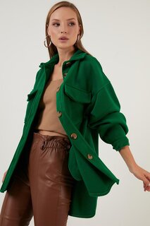 Зимняя куртка-рубашка оверсайз с карманами 42190456 Lela, зеленый