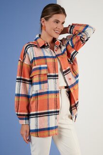 Зимняя рубашка дровосека в клетку оверсайз с двумя карманами 42190473 Lela, апельсин