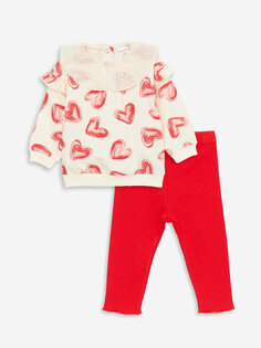 Толстовка и колготки для маленьких девочек с длинными рукавами и воротником-стойкой, комплект из 2 предметов LCW baby, кремовый принт