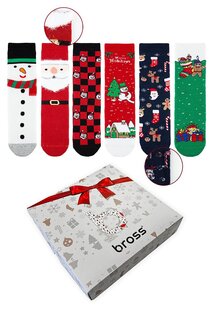 Новогодние детские носки из 6 предметов в коробочке с полотенцем Bross