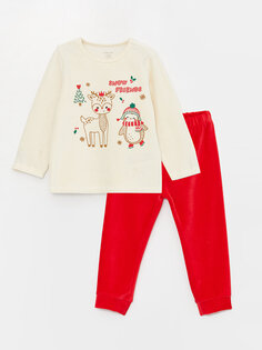 Новогодний тематический бархатный пижамный комплект с длинными рукавами для маленьких девочек LCW baby