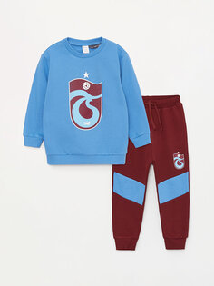 Толстовка и спортивные штаны для маленьких мальчиков с круглым вырезом и длинными рукавами с принтом Trabzonspor LCW baby