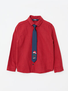 Новогодняя тематическая рубашка и галстук с длинными рукавами для мальчиков LCW Kids, красный плед