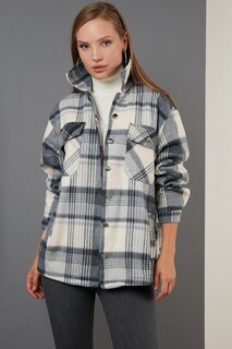 Зимняя флисовая рубашка с хлопковым рисунком в клетку и карманами 6053479 Lela, масло