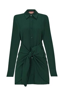 Изумрудно-зеленое удобное тканевое платье-рубашка с поясом спереди WHENEVER COMPANY