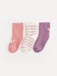 Носки для маленьких девочек с принтом, 3 предмета LCW baby, матовый розовый