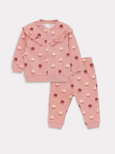 Толстовка на молнии и спортивный костюм для маленьких девочек, комплект из 2 предметов LCW baby, розовый с принтом