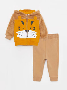 Толстовка на молнии и брюки с капюшоном и длинными рукавами с принтом для маленьких мальчиков, комплект из 2 предметов LCW baby, светло-коричневый