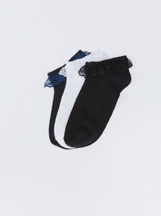 Носки для девочек с кружевными деталями, 3 предмета LCW Kids, черный