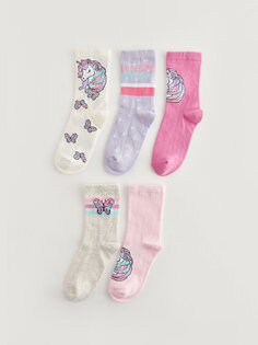 Носки для девочек с рисунком, 5 шт. LCW Kids, светло-розовый