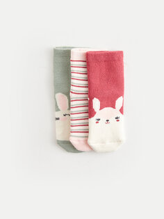 Носки для маленьких девочек с принтом, 3 предмета LCW baby, светлая слива