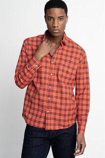 Классическая мужская красочная рубашка в зимнюю клетку с длинным рукавом и одним карманом TUDORS
