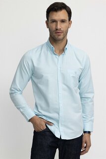 Классическая мужская оксфордская рубашка с длинным рукавом и текстурированным воротником на пуговицах и карманами с вышивкой, бирюзовая рубашка TUDORS