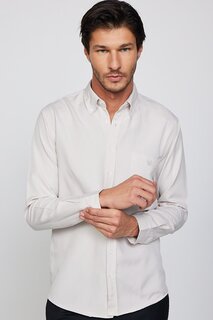 Классическая мужская рубашка каменного цвета с воротником на пуговицах и карманом с вышивкой в стиле оксфорд TUDORS