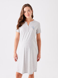 Ночная рубашка для беременных со свободным воротником и принтом с короткими рукавами LCW DREAM