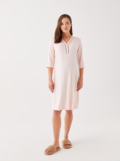 Ночная рубашка для беременных с V-образным вырезом и вышивкой с короткими рукавами LCW DREAM
