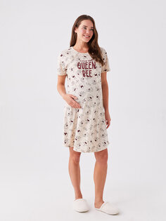 Ночная рубашка для беременных с короткими рукавами и круглым вырезом с принтом Винни-Пуха LCW DREAM