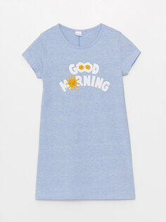 Ночная рубашка для девочек с круглым вырезом и принтом с короткими рукавами LCW ECO