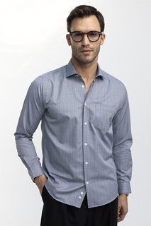 Классическая удобная мужская серая рубашка из хлопка в тонкую полоску с завязочным воротником TUDORS