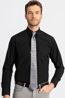 Классическая хлопковая однотонная мужская рубашка легкого глажения, черная TUDORS