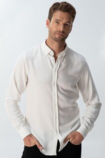Облегающая зимняя однотонная белая рубашка из шерсти и вискозы TUDORS