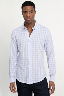 Облегающая мужская рубашка из хлопка с длинным рукавом и окантовкой с собственным узором TUDORS, сирень