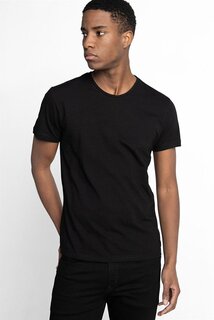 Облегающая однотонная футболка с круглым вырезом и короткими рукавами TUDORS, черный