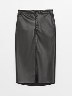 Облегающая прямая женская юбка из искусственной кожи LCW Casual, новый черный