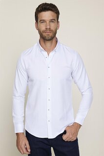 Облегающая хлопковая однотонная мужская белая рубашка узкого кроя, которую легко гладить TUDORS