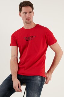 Облегающая футболка из 100% хлопка с круглым вырезом и текстовым принтом 541THEMAS Buratti, красный