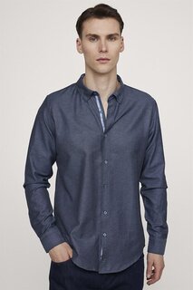 Облегающая хлопковая однотонная мужская рубашка легкого глажения синяя рубашка TUDORS, синий