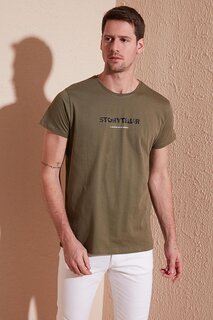 Облегающая футболка из 100% хлопка с круглым вырезом и текстовым принтом 541STORYTELLER Buratti, хаки