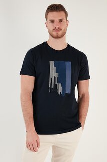 Облегающая футболка с круглым вырезом из 100% хлопка с принтом 646B3780 Buratti, темно-синий