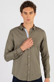 Облегающая хлопковая простая мужская рубашка цвета хаки, которую легко гладить TUDORS