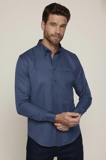 Облегающая хлопковая простая мужская рубашка бензинового цвета, которую легко гладить TUDORS, масло