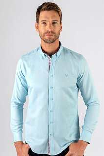 Облегающая хлопковая простая мужская рубашка бирюзового цвета, которую легко гладить TUDORS, бирюзовый