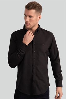 Облегающая хлопковая однотонная мужская рубашка легкого глажения, черная TUDORS