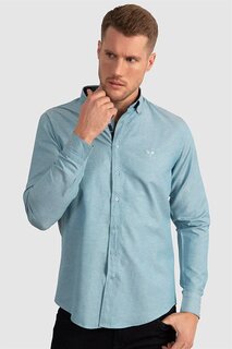 Облегающая хлопковая простая мужская рубашка бензинового цвета, которую легко гладить TUDORS, масло