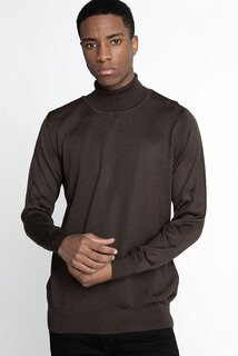 Облегающий узкий покрой, полный черепаховый воротник, простой шерстяной мужской свитер кофейного цвета TUDORS