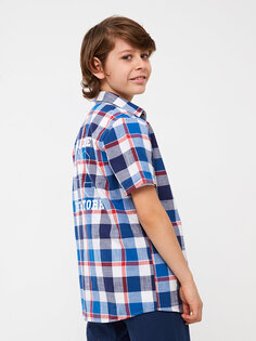 Клетчатая рубашка для мальчика с короткими рукавами LCW Kids, синий плед