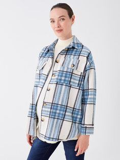 Клетчатая куртка-рубашка-рубашка для беременных с длинными рукавами LCWAIKIKI Maternity, синий плед