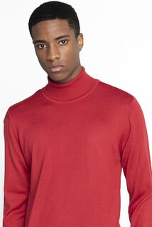 Облегающий узкий покрой, сплошной шерстяной мужской красный свитер с черепаховым воротником TUDORS