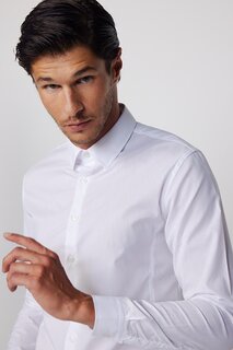 Облегающий крой, вытачки сзади, ручка спереди, однотонная модная белая мужская рубашка TUDORS