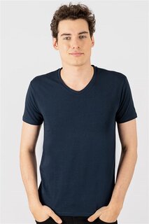 Обычная базовая футболка с V-образным вырезом и короткими рукавами Slim Fit TUDORS, темно-синий