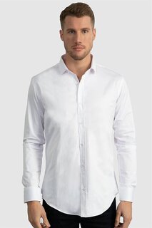 Обычная мужская белая рубашка из лайкры и хлопка с атласом Slim Fit TUDORS