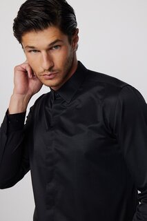 Обычная черная мужская рубашка Slim Fit с длинным рукавом и скрытой планкой сзади с поясом TUDORS
