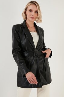 Кожаная куртка с карманами и поясом, женская куртка стандартного кроя 6056920 Lela