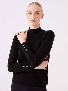 Обычный женский трикотажный свитер с длинным рукавом и полуводолазкой LCWAIKIKI Basic, новый черный